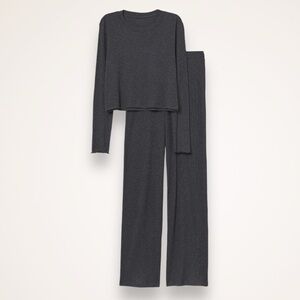 H&M Two Piece Ribbed Jersey Pajamas Charcoal Gray